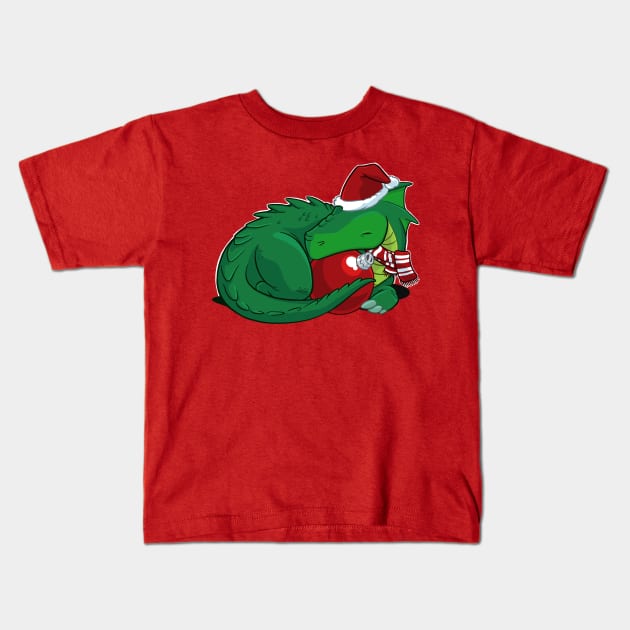 Green Dragon X-mas Kids T-Shirt by jpowersart